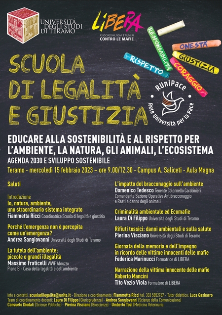 Scuola di legalità e giustizia: convegno "Educare alla sostenibilità e al rispetto per l'ambiente,, la natura, gli animali, l'ecosistema - Agenda 2030 e sviluppo sostenibile