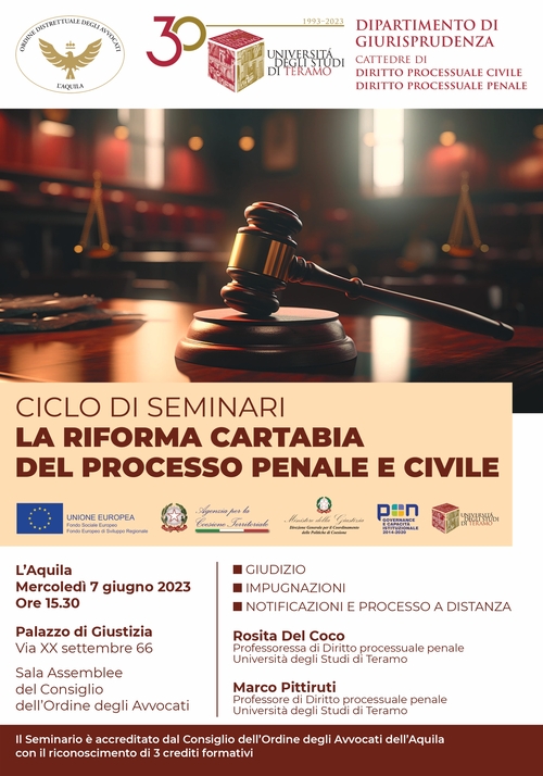 Dipartimento di Giurisprudenza: seminario "La riforma di Cartabia del processo penale e civile"