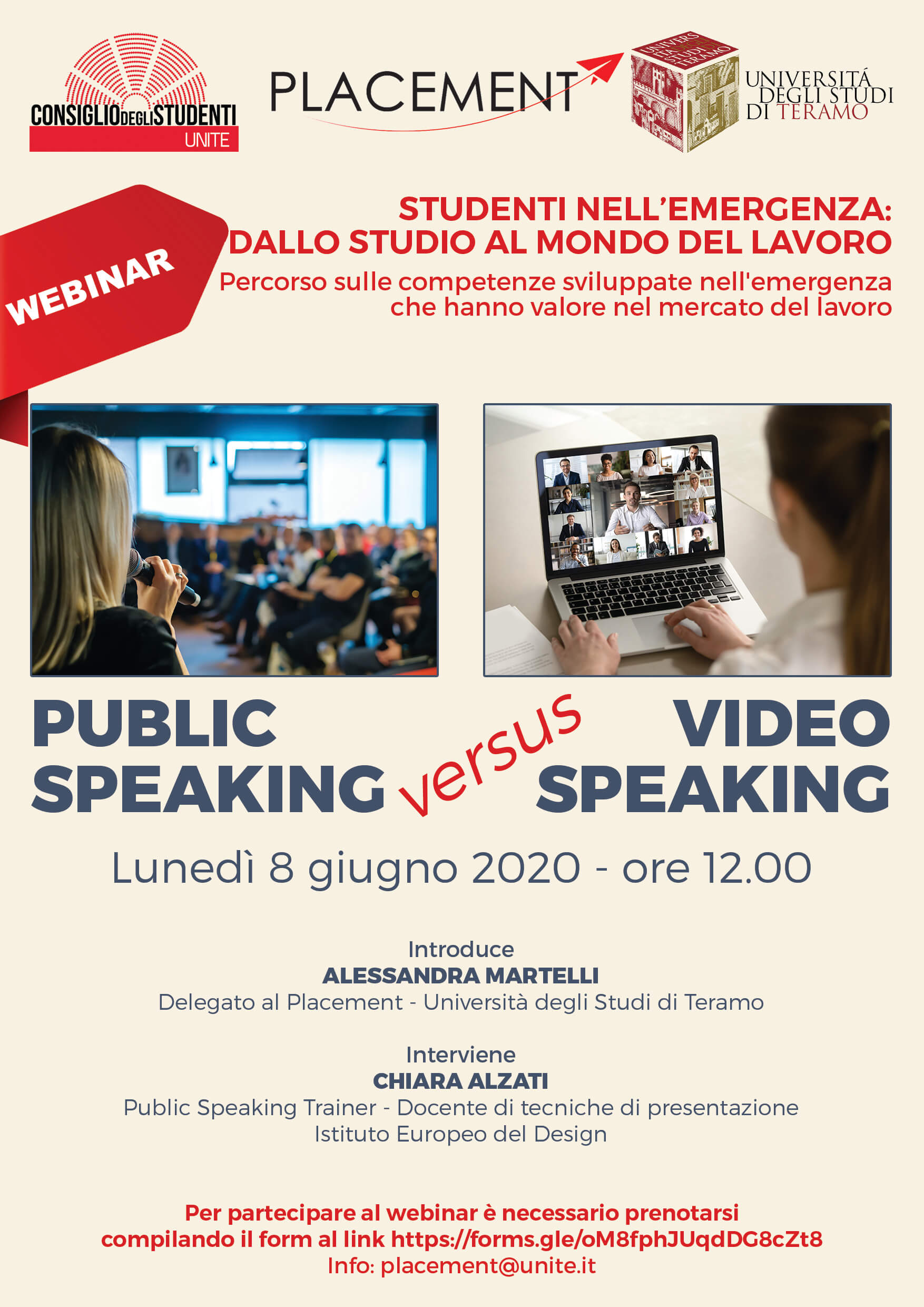 Webinar Placement: "Public Speaking versus Video Speaking"