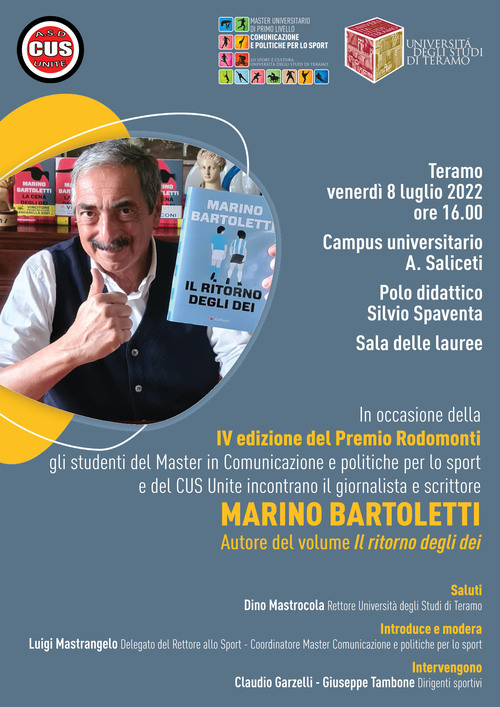 Il giornalista Marino Bartoletti ad UnITe per la presentazione del libro "Il ritorno degli dei"