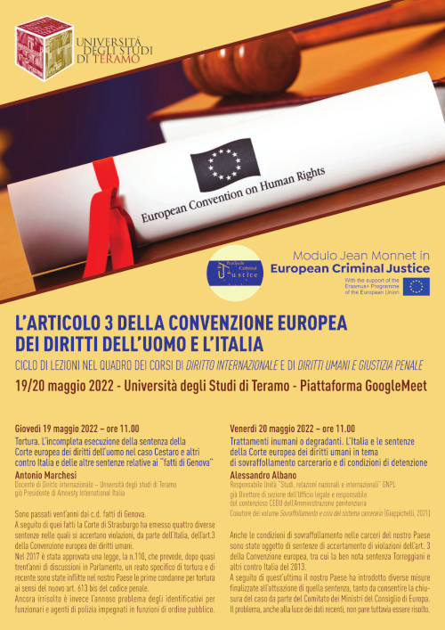 Webinar "L'articolo 3 della convenzione europea dei diritti dell'uomo e l'Italia"