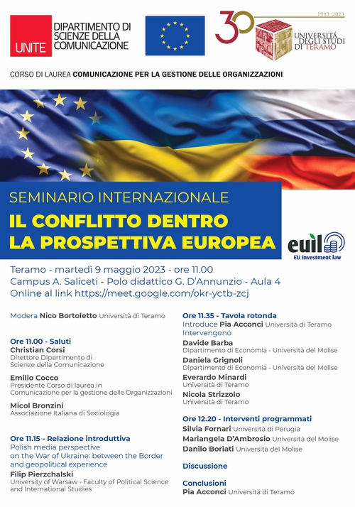Dipartimento di Scienze della comunicazione: seminario internazionale "Il conflitto dentro la prospettiva europea"
