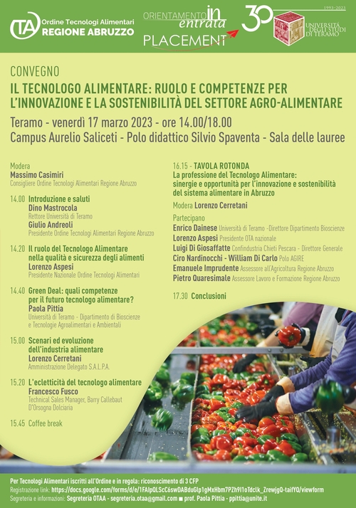 Il "Tecnologo alimentare": ruolo e competenze per l'innovazione e la sostenibilità del settore agro-alimentare