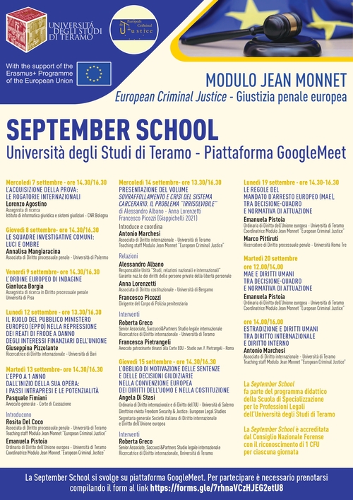 Seconda edizione della "September school" sulla giustizia penale europea