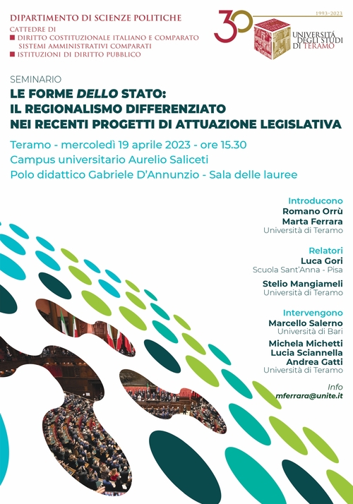 Seminario di Scienze politiche "Le forme dello Stato: il regionalismo differenziato nei recenti progetti di attuazione legislativa"