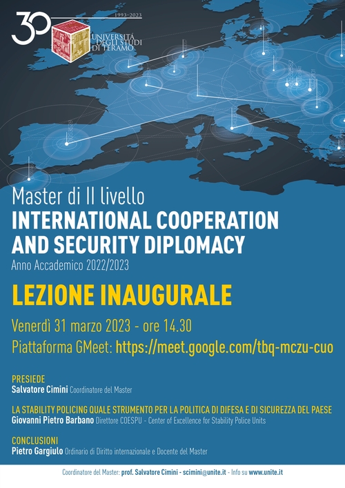 Lezione inaugurale del master di secondo livello in " International Cooperation and Security Diplomacy"