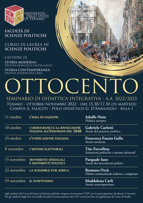 "Ottocento": seminari della facoltà di Scienze Politiche