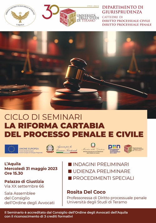 Dipartimento di Giurisprudenza: ciclo di seminari "La riforma Cartabia del processo penale e civile"