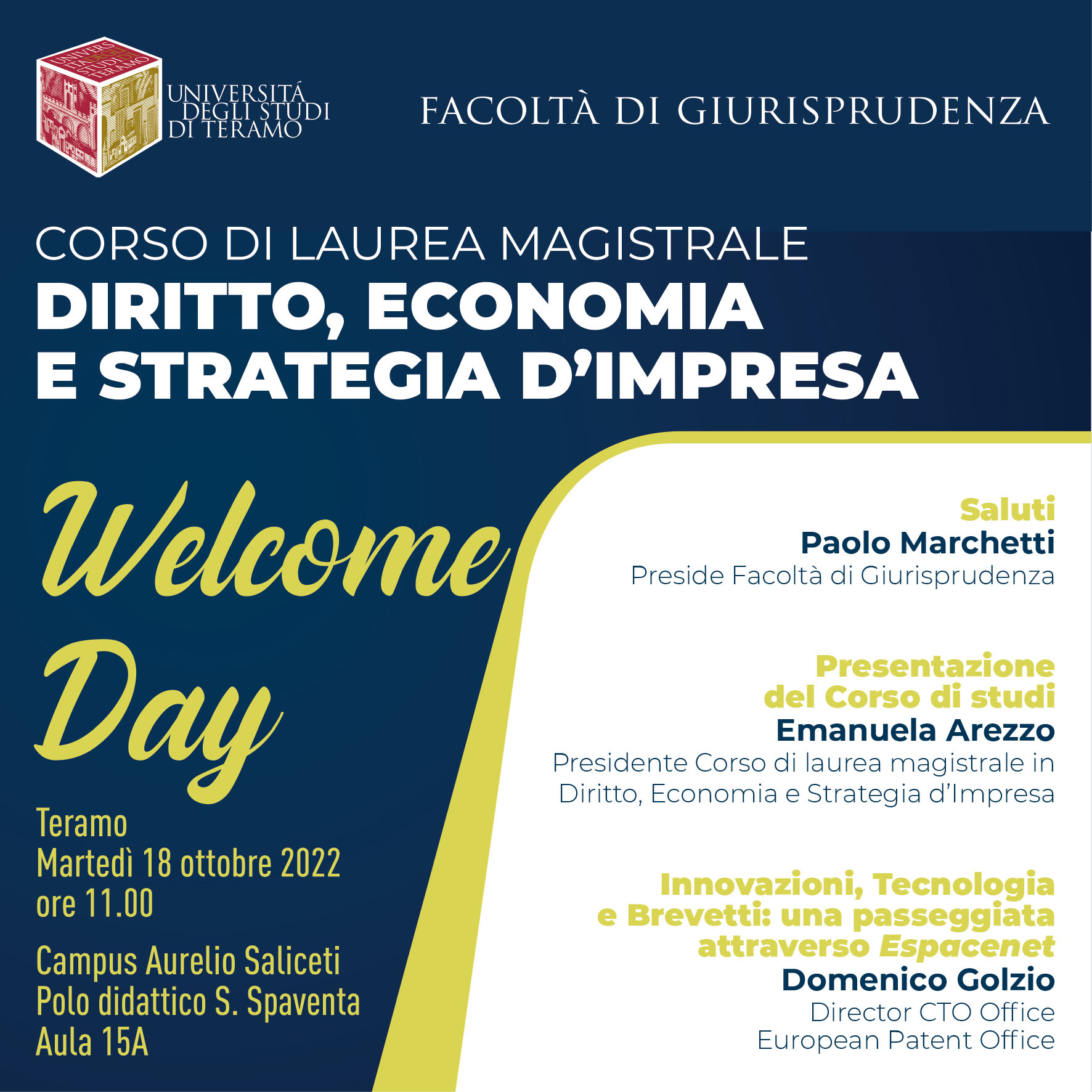 Welcome day "Diritto Economia e strategia d'impresa"