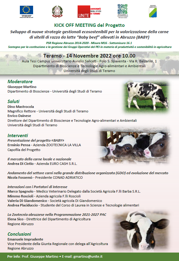 Convegno: Sviluppo di nuove strategie gestionali ecosostenibili per la valorizzazione della carne di  vitelli di razza da latte "Baby beef" allevati in Abruzzo (Baby)