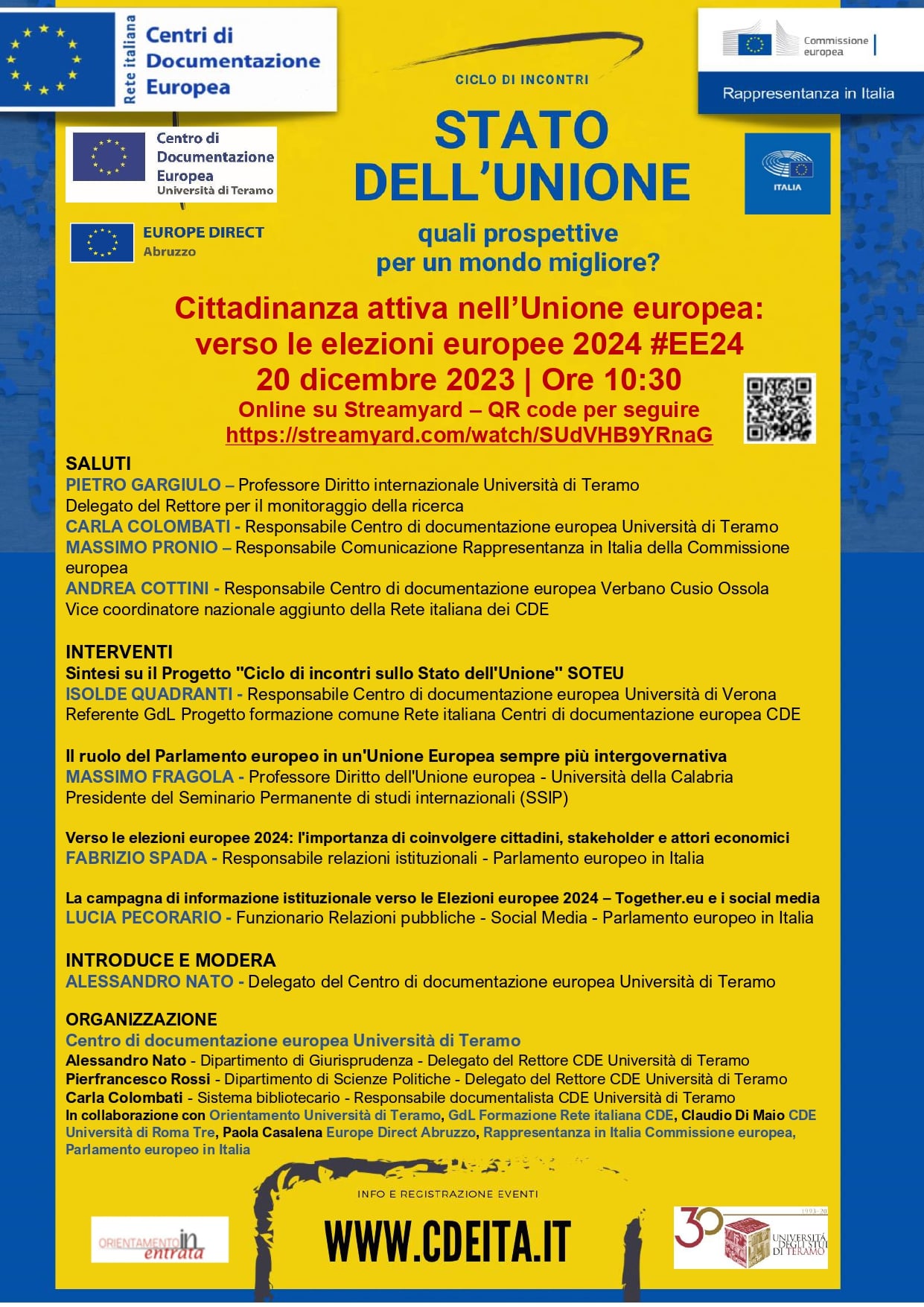 Seminario "Cittadinanza attiva nell'Unione europea: verso le elezioni europee 2024"