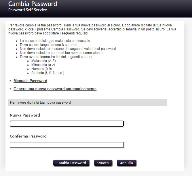 Modifica passsword